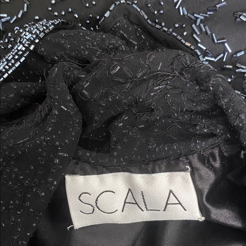 Vintage 90s 100% Silk Scala Dress Beaded Silk Slip Dress Cowl Backless Black - Picture 16 of 17